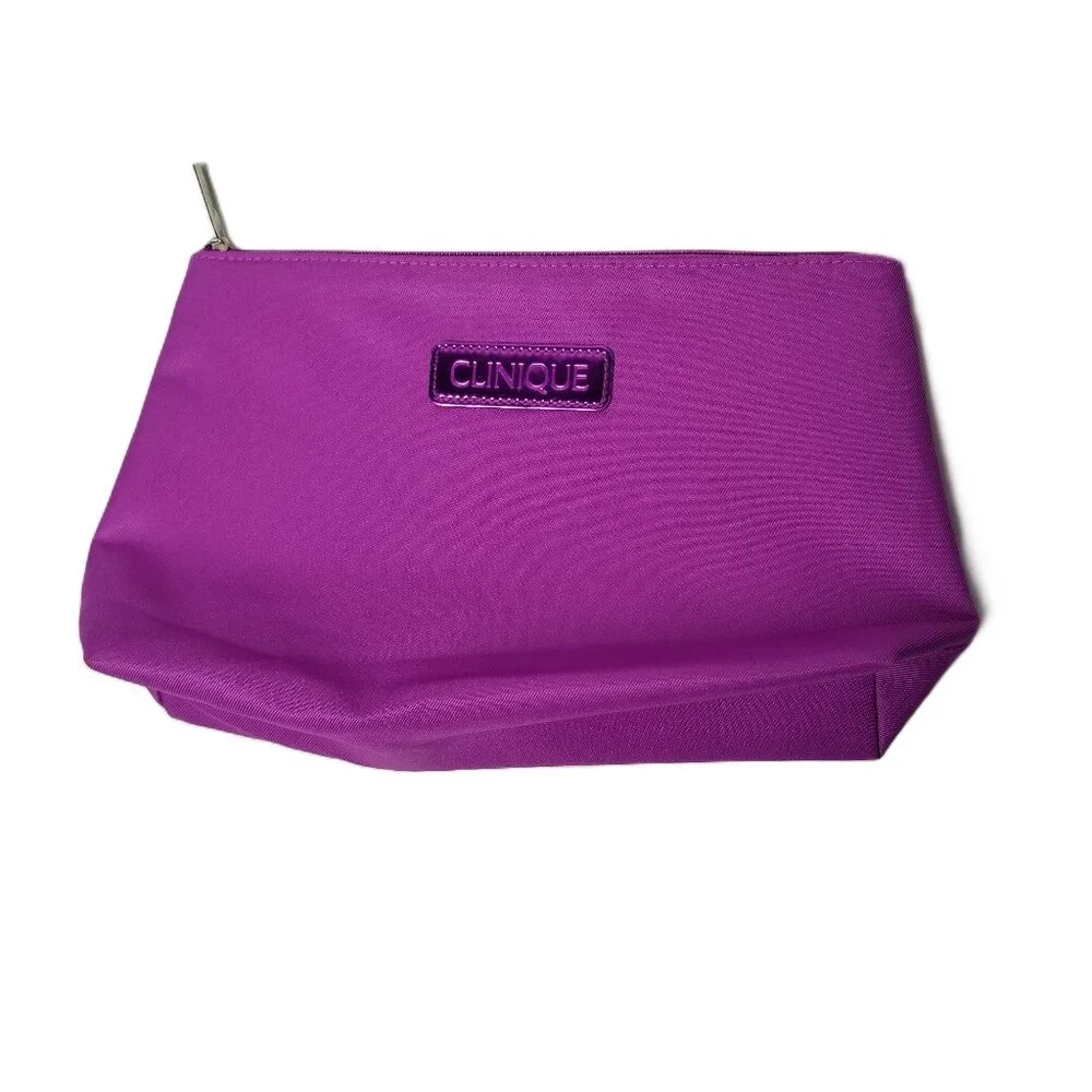 Clinique Purple Cosmetic Makeup Bag Zipper Travel Organizer